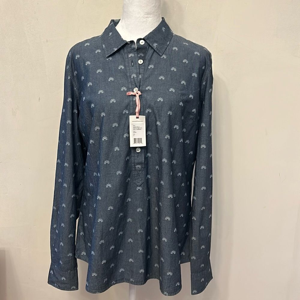 Vineyard Vines indigo chambray long sleeve pullover shell blouse Size 14 New